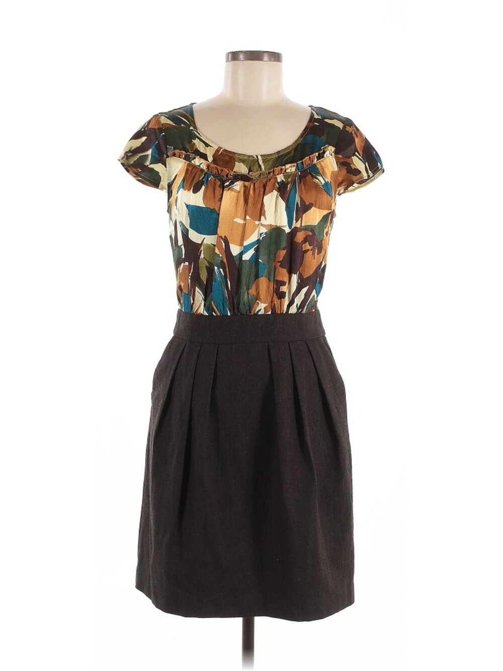 Anthropologie Tabitha Mixed Media "Tweedy Leaves" Dress Sz 8 Silk